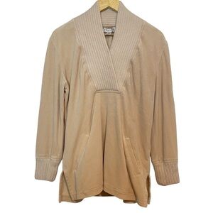 ST. JOHN Sport Vintage Top Cream Velour Pullover V Neck Sweatshirt Size S